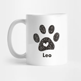 Leo name made of hand drawn paw prints Mug